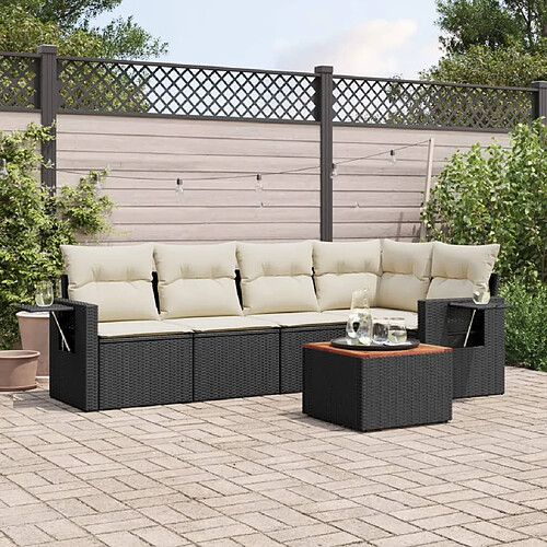 vidaXL Salon de jardin 6 pcs avec coussins noir résine tressée