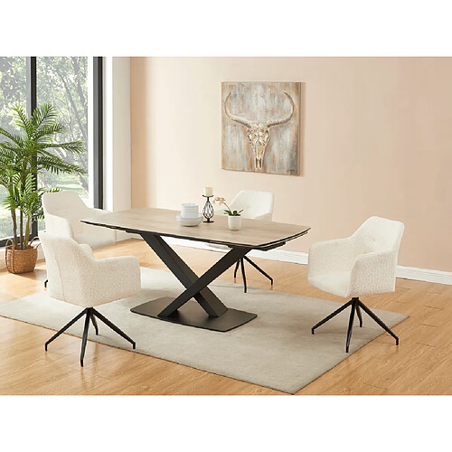 Vente-Unique Lot de 2 chaises pivotantes avec accoudoirs - Tissu bouclette et métal noir - Blanc - MUSE de Maison Céphy