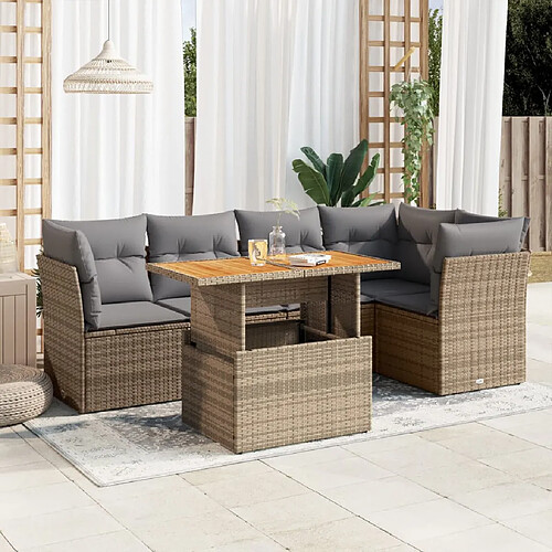 vidaXL Salon de jardin avec coussins 6 pcs beige résine tressée