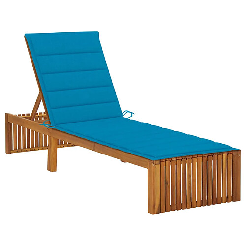 Helloshop26 Transat chaise longue bain de soleil lit de jardin terrasse meuble d'extérieur avec coussin bois d'acacia solide 02_0012351