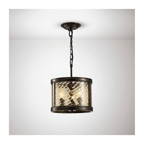 Luminaire Center Suspension/Semi Plafonnier Asia Convertible 3 Ampoules E14 Oiled Bronze/verre transparent