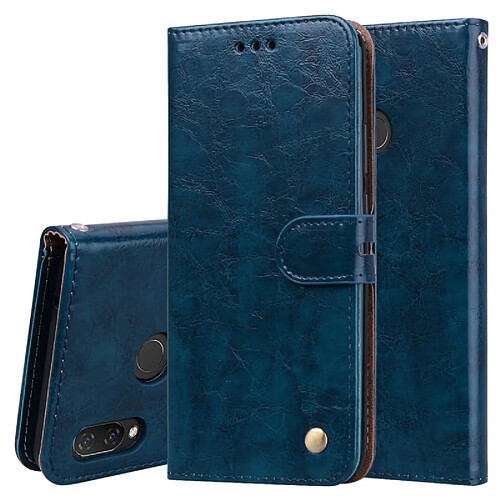 Wewoo Etui à rabat horizontal en cuir de style business à texture cire pour Huawei Nova 3i & P smart Plus, avec support et fentes pour cartes et porte-monnaie (bleu)