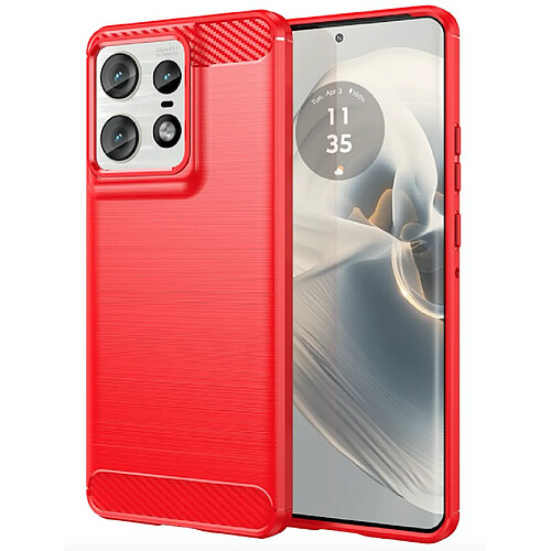 Htdmobiles Coque pour Motorola Edge 50 Pro 5G - housse etui silicone gel carbone + verre trempe - ROUGE