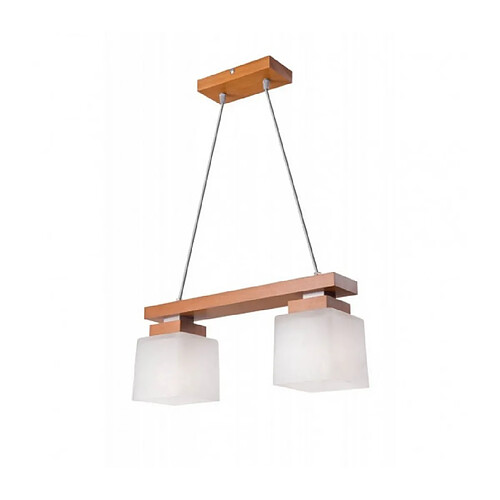 Lumière Suspension Kubus Verre,bois Rustique 2 ampoules 66cm