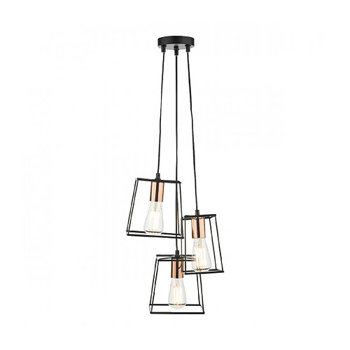 Luminaire Center Suspension Tower Cuivre poli,Noir mat 3 ampoules 12cm