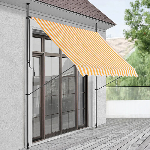 Store Banne Manuel Rétractable pour Terrasse Marquise Soleil de Balcon Auvent Téléscopique Hauteur et Inclinaison Réglable Sans Perçage Acier Polyester 200 x 120 x 200-300 cm Jaune Blanc [pro.tec]