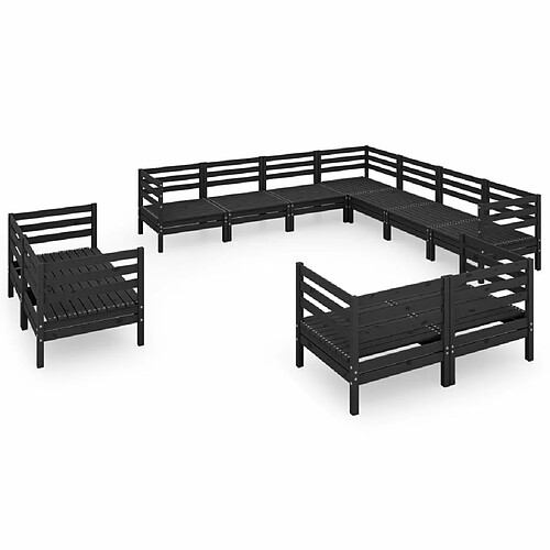 Maison Chic Salon de jardin 11 pcs - Table et chaises d'extérieur - Mobilier/Meubles de jardin Moderne Bois de pin massif Noir -MN49518