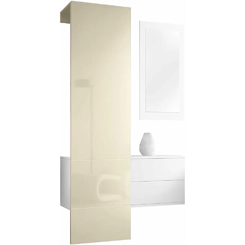 Mpc Vestiaire Blanc Mat Et Panneau Crème Laqué (lxhxp) : 105 X 193 X 35