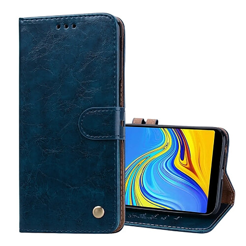 Wewoo Etui à rabat horizontal en cuir de texture Business Style Oil Wax pour Galaxy J6 +, avec support, logements pour cartes et porte-monnaie (bleu)