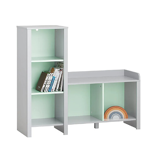 SoBuy KMB89-HG Bibliothèque pour Enfant, Banc Étagère de Rangement pour Jouets et Livres, Étagère à Livres pour Garçon Fille, 5 Compartiments