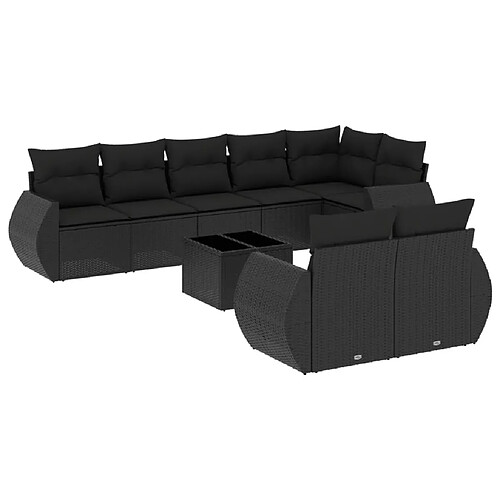 Maison Chic Salon de jardin 9 pcs avec coussins | Ensemble de Table et chaises | Mobilier d'Extérieur noir résine tressée -GKD62493