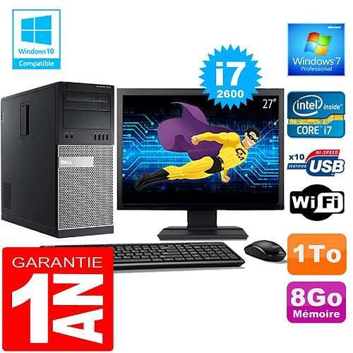 PC Tour DELL 7010 Core I7-2600 Ram 8Go Disque 1 To Wifi W7 Ecran 27" · Occasion