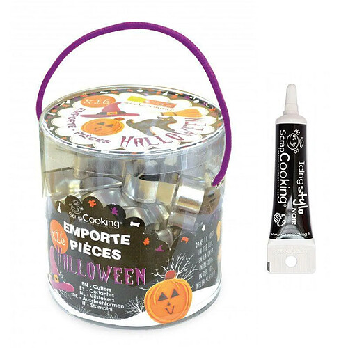 Scrapcooking Seau 16 emporte-pièces à pâtisserie Halloween + stylo alimentaire noir