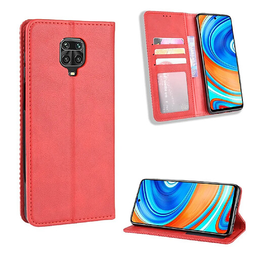 Etui en PU vintage auto-absorbé avec support rouge pour votre Xiaomi Redmi Note 9 Pro/Pro Max/Note 9S