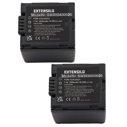 Vhbw EXTENSILO 2x Batteries compatible avec Panasonic NV-GS17, NV-GS180, NV-GS200, NV-GS17EG appareil photo, reflex numérique (2500mAh, 7,4V, Li-ion)