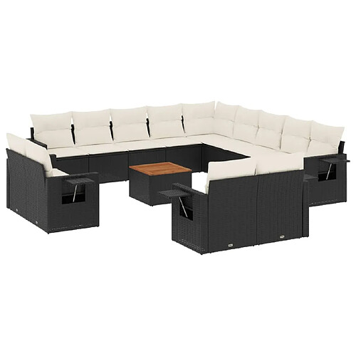 Maison Chic Salon de jardin avec coussins 14 pcs, Ensemble Tables et chaises de jardin, noir résine tressée -GKD536365