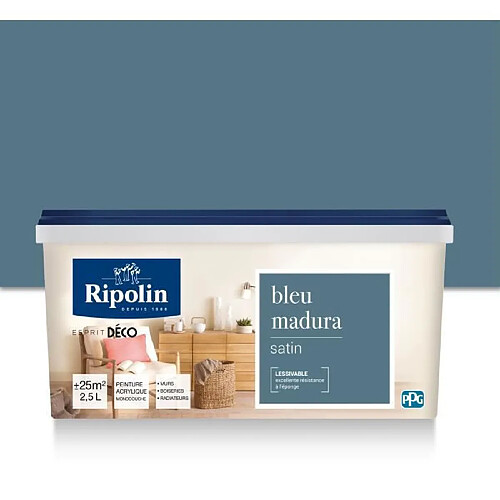 RIPOLIN Peinture murale toutes pieces, Ripolin - Bleu Madura Satin, 2,5L