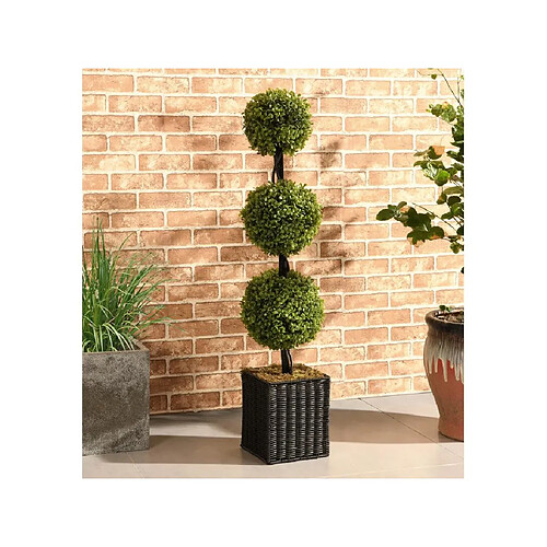 Vente-Unique Plante artificiel buis 3 boules avec pot - H. 90 x D. 18 cm -PILANA