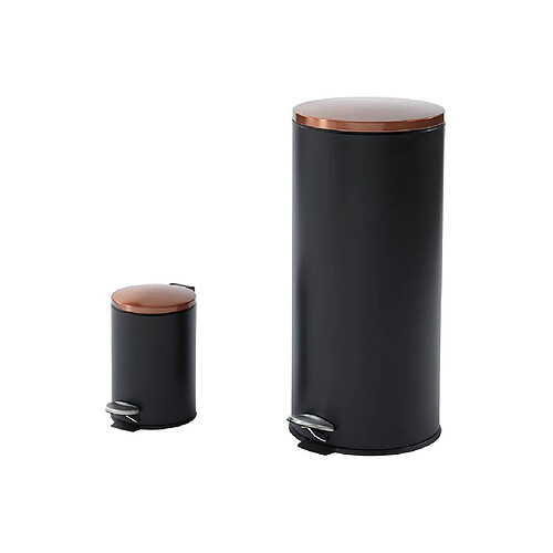 Vente-Unique Lot de 2 poubelles à pédale en inox - 30L et 3L - Noir et cuivré - PIRA