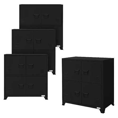 ML DESIGN MODERN LIVING Set de 4 armoires de bureau 75x40x80,5 cm noir, acier, industriel, métallique