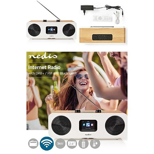 NEDIS Radio Wi-Fi internet Bluetooth® DAB+ FM Internet 2.4 " Écran couleur 34 W Télécommandée Réveil