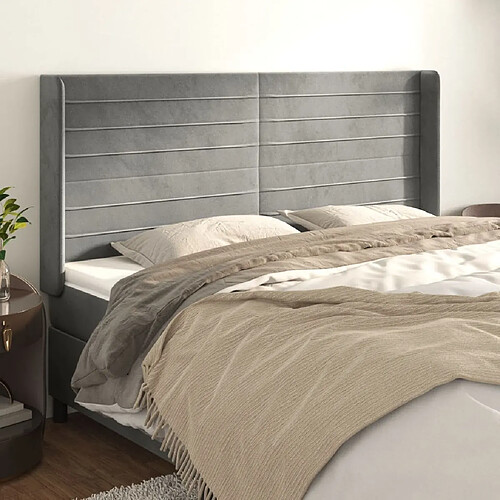 Maison Chic Tête de lit scandinave avec oreilles,meuble de chambre Gris clair 183x16x118/128 cm Velours -MN13923