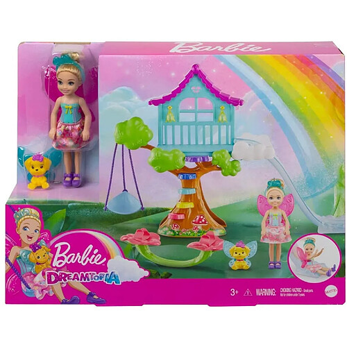 Mattel GTF49 - Barbie Dreamtopia Coffret Cabane dans l’Arbre Enchantée avec Mini-poupée Chelsea Fée