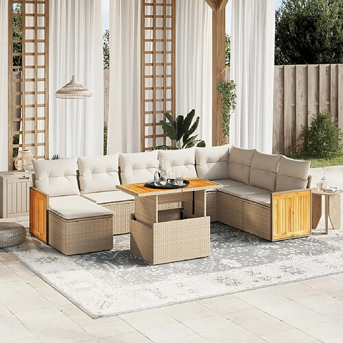 vidaXL Salon de jardin avec coussins 9 pcs beige résine tressée