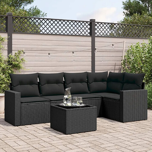 vidaXL Salon de jardin 6 pcs avec coussins noir résine tressée