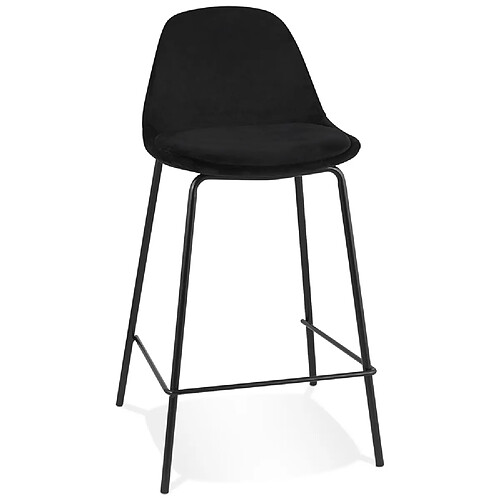 Alterego Tabouret snack mi-hauteur 'FENTON MINI' en velours noir et pied en métal noir