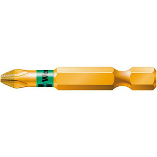 Wera Embout diamanté semi-dur avec zone de Bi-torsion pour vis cruciforme 1/4'' PH, 50 mm de long, Dimensions : PH 2