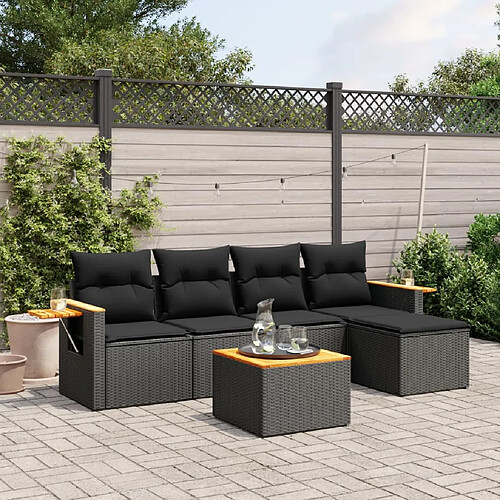 vidaXL Salon de jardin 6 pcs avec coussins noir résine tressée