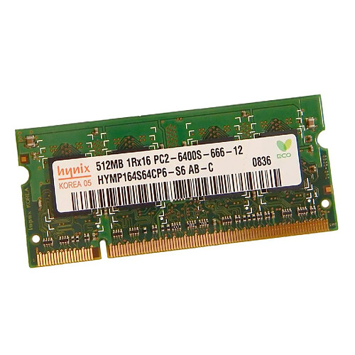 512Mo RAM PC Portable SODIMM HYNIX HYMP164S64CP6-S6 AB-C PC2-6400S 800MHz 1Rx16 · Occasion