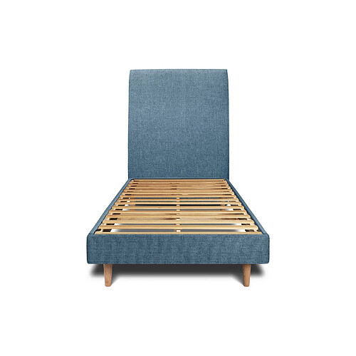 Sommeil de plomb Lit 90x190cm avec tête de lit tapissier tissu et sommier kit Bleu - Hauteur totale : 29cm