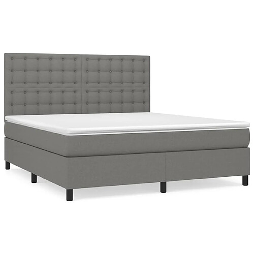 Maison Chic Lit adulte- Lit + matelas,Sommier à lattes de lit avec matelas Gris foncé 180x200cm Tissu -GKD21970