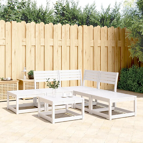 vidaXL Salon de jardin 5 pcs blanc bois massif de pin