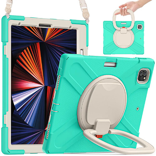 Coque en TPU + silicone absorption magnétique, avec béquille et bandoulière menthe verte pour votre Apple iPad Pro 12.9 pouces (2021)