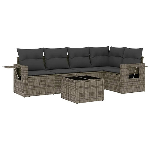 Maison Chic Ensemble Tables et chaises d'extérieur 6pcs avec coussins,Salon de jardin gris résine tressée -GKD730630