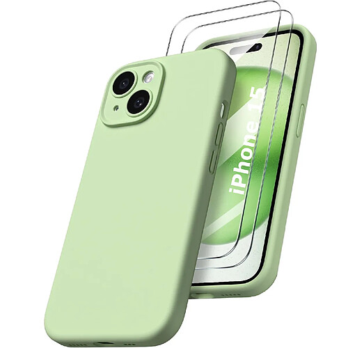 Coque Silicone Verte + 2 Verres Trempes Pour iPhone 15 Little Boutik®