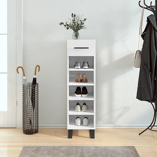 Maison Chic Armoire à chaussure 30x35x105 cm,Meuble à Chaussures Blanc brillant Bois ingénierie -MN92230