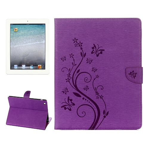 Wewoo Smart Cover Violet pour iPad 4 fleurs pressées motif papillon flip horizontal étui en cuir PU avec boucle magnétique et titulaire fentes cartes porte-monnaie