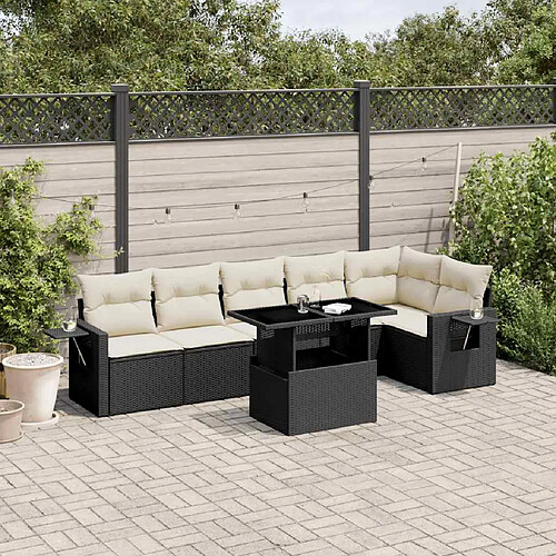 vidaXL Salon de jardin 7 pcs avec coussins noir résine tressée