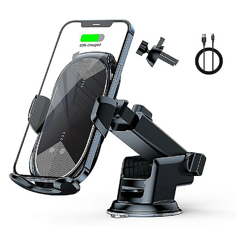 Chrono Support de chargeur de voiture sans fil à serrage automatique -10W Qi Support de téléphone de voiture à charge rapide Support de téléphone de voiture compatible avec iPhone12/12 pro max/Samsung S20/note 20 tous les téléphones de 4,7 à 6,7 pouces (noir)