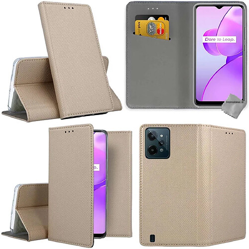 Htdmobiles Housse etui portefeuille avec coque intérieure en silicone pour Realme C31 + film ecran - OR MAGNET