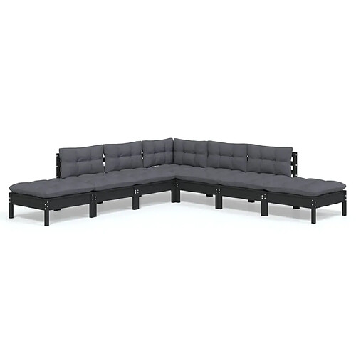 Maison Chic Salon de jardin 7 pcs + coussins - Mobilier/Meubles de jardin - Table et chaises d'extérieur Noir Bois de pin -MN32559