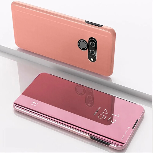 Wewoo Coque Rigide Pour LG Q60 Miroir de protection Couvercle à rabat gauche et droite avec étui de support Or rose