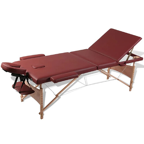 vidaXL Table pliable de massage Rouge 3 zones avec cadre en bois