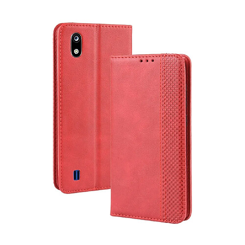 Wewoo Coque Étui en cuir à boucle magnétique avec de texture rétro pour ZTE Blade A7 2019 support et emplacements cartes et cadre photo Rouge