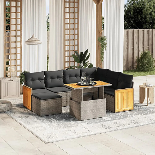 vidaXL Salon de jardin 8 pcs avec coussins gris résine tressée