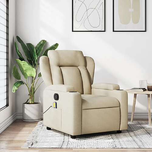 vidaXL Fauteuil de massage inclinable Crème Tissu